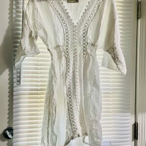 White Crochet Trim Tunic Dress